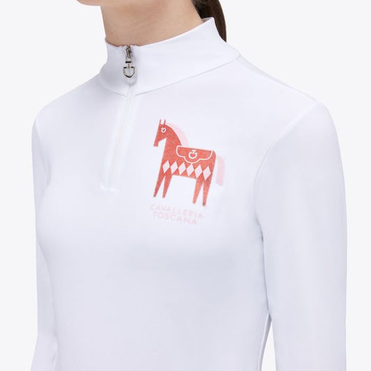 Cavalleria Toscana CT LS Jersey Fleece Training Zip Polo w Glitter horse