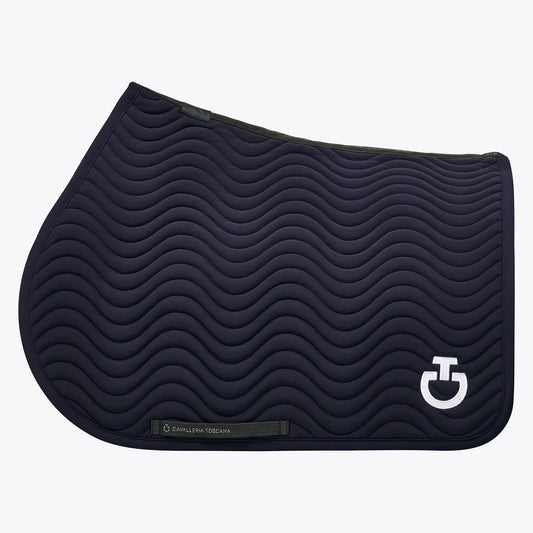 (Set) Cavalleria Toscana Quilted Wave Jersey Jumping Saddle Pad Set - Dark Blue