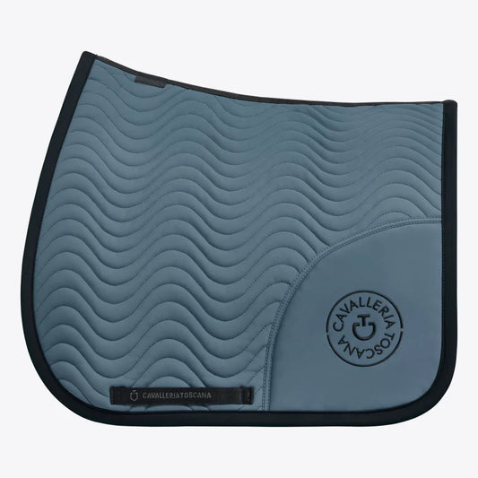 (Set) Cavalleria Toscana CT Double Orbit Wave Quilted Dressage Saddle Pad - Petroleum