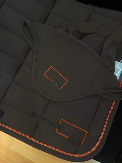 (Set) Rider's Gene Saddle Pad and Earnet Set - Walnut - Full Size