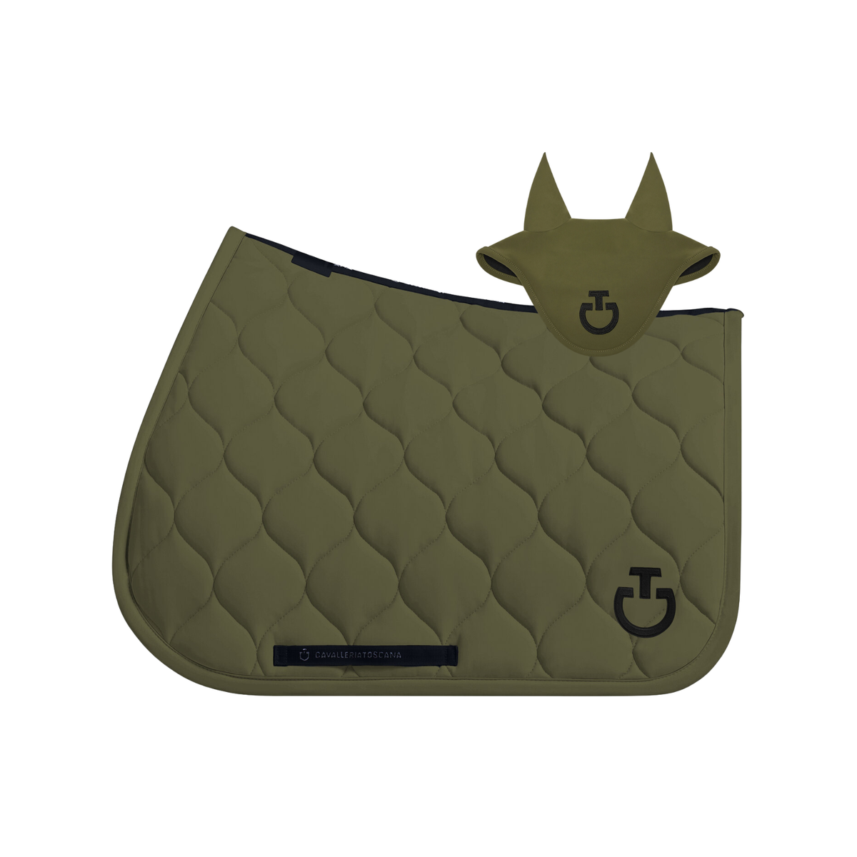 (Set) Cavalleria Toscana New Circular Quilted Jersey Jumping Saddle Pad Set - Winter Moss (5U00)