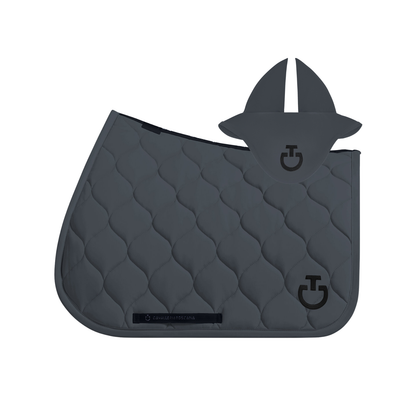 (Set) Cavalleria Toscana New Circular Quilted Jersey Jumping Saddle Pad Set - Charcoal Grey (8989)