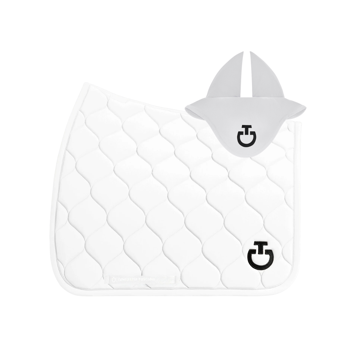 (Set) Cavalleria Toscana New Circular Quilted Jersey Dressage Saddle Pad Set - White (0001)