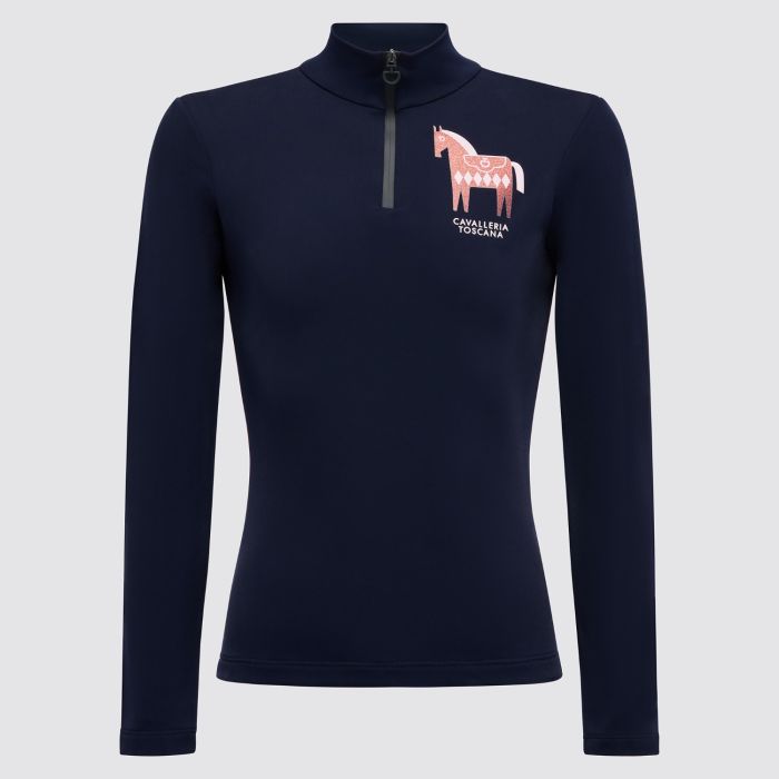 Cavalleria Toscana CT LS Jersey Fleece Training Zip Polo w Glitter horse