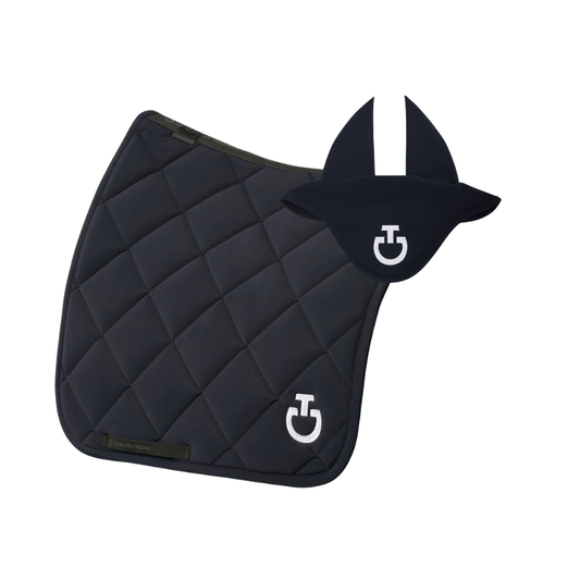 (Set) Cavalleria Toscana Diamond Quilted Jersey Dressage Saddle Pad Set - Dark Blue