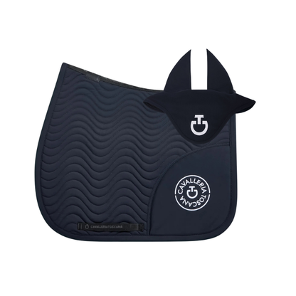 (Set) Cavalleria Toscana CT Double Orbit Wave Quilted Dressage Saddle Pad - Navy
