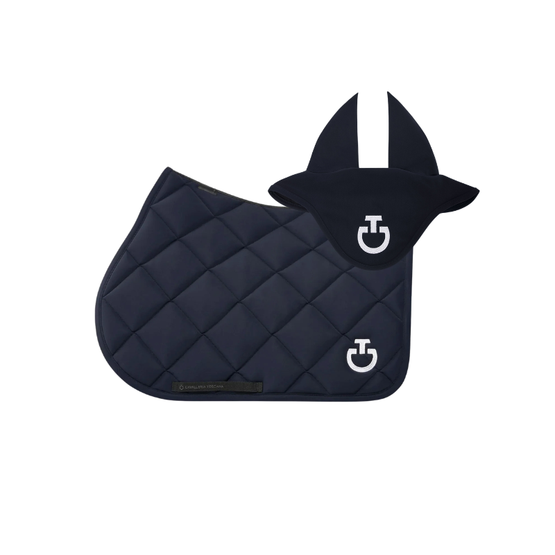 (Set) Cavalleria Toscana Diamond Quilted Jersey Jumping Saddle Pad Set - Dark Blue
