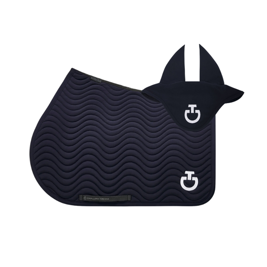 (Set) Cavalleria Toscana Quilted Wave Jersey Jumping Saddle Pad Set - Dark Blue