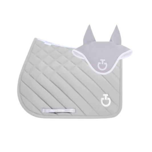 (Set) Cavalleria Toscana CT Diamonds and Lines Quilted Saddle Pad Set - Light Grey