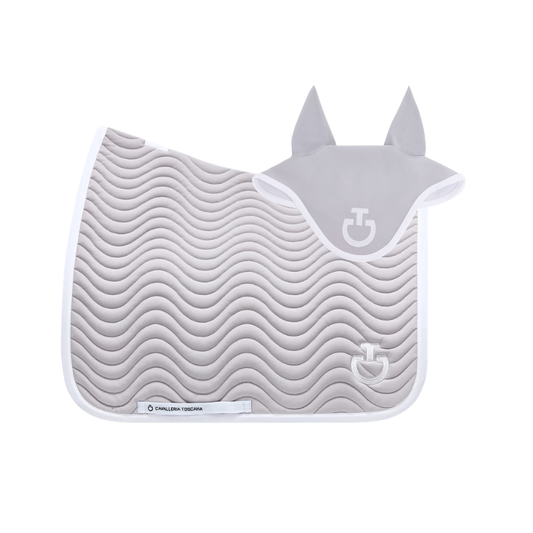 (Set) Cavalleria Toscana Quilted Wave Jersey Dressage Saddle Pad - Light Grey