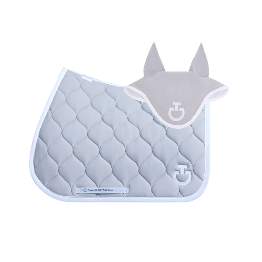 (Set) Cavalleria Toscana New Circular Quilted Jersey Jumping Saddle Pad Set - Light Grey
