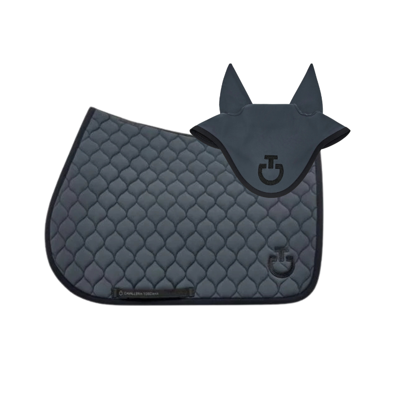 (Set) Cavalleria Toscana Circular Quilted Jumping Saddle Pad Set - Dark Grey