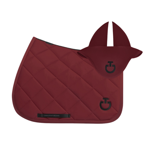 (Set) Cavalleria Toscana Diamond Quilted Jersey Jumping Saddle Pad - Bordeaux (3700) - Pony Size