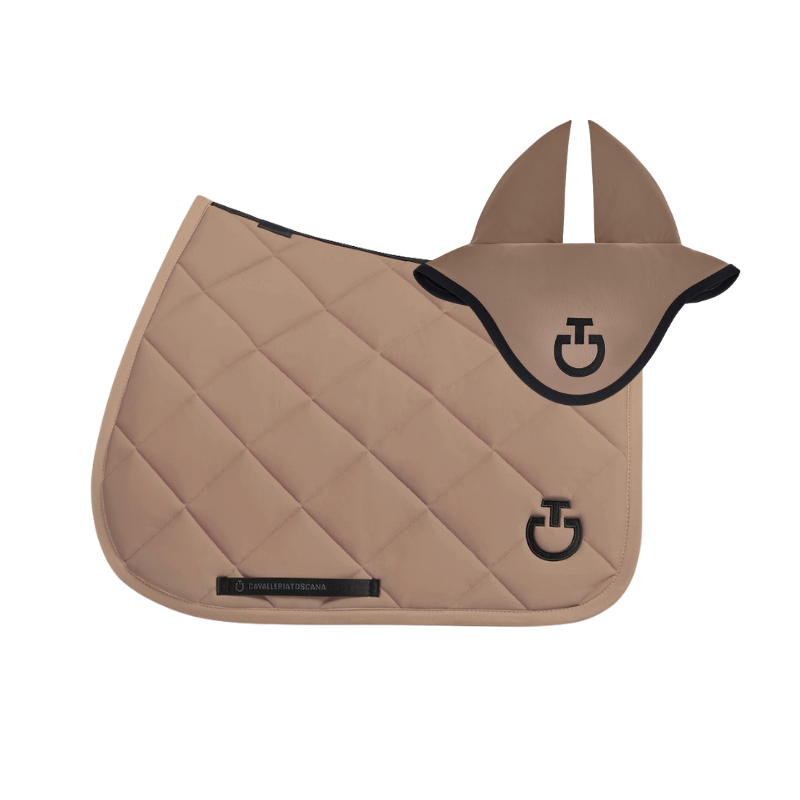 (Set) Cavalleria Toscana Diamond Quilted Jersey Jumping Saddle Pad - Walnut (4H00) - Full Size