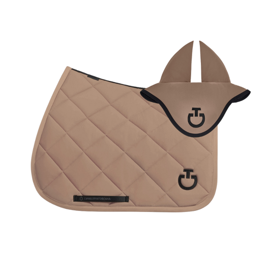 (Set) Cavalleria Toscana Diamond Quilted Jersey Jumping Saddle Pad - Walnut (4H00) - Full Size