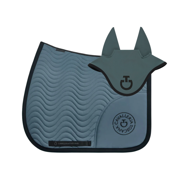 (Set) Cavalleria Toscana CT Double Orbit Wave Quilted Dressage Saddle Pad - Petroleum