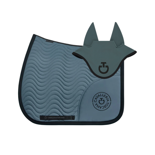 (Set) Cavalleria Toscana CT Double Orbit Wave Quilted Dressage Saddle Pad - Petroleum