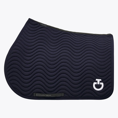 (Set) Cavalleria Toscana Quilted Wave Jersey Jumping Saddle Pad Set - Dark Blue