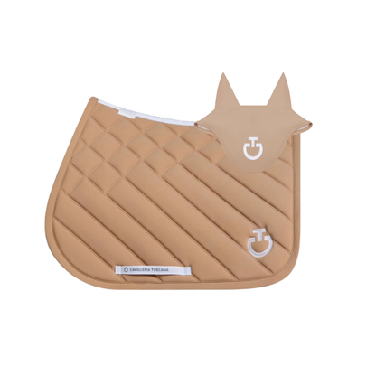 (Set) Cavalleria Toscana Circular Quilted Jumping Saddle Pad and Earnet - Brush