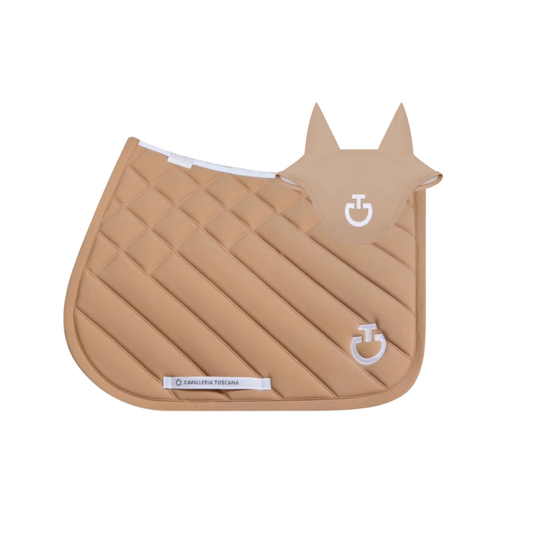 (Set) Cavalleria Toscana Circular Quilted Jumping Saddle Pad and Earnet - Brush