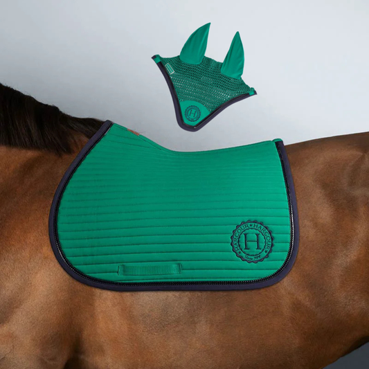 (Set) Harcour Karembar Saddle Pad and Fredy Fly Veil Set - Emerald Green