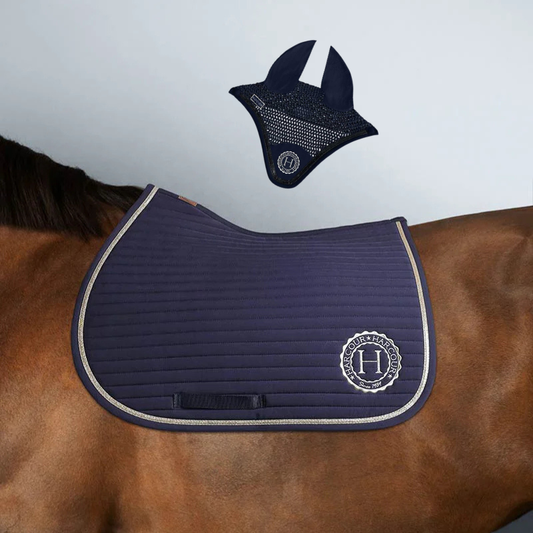 (Set) Harcour Karembar Saddle Pad and Fredy Fly Veil Set - Navy